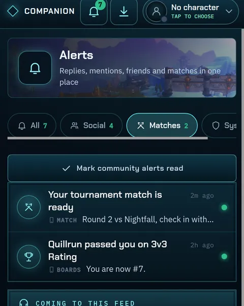 The Companion app on a phone showing alerts, including a tournament match that is ready.